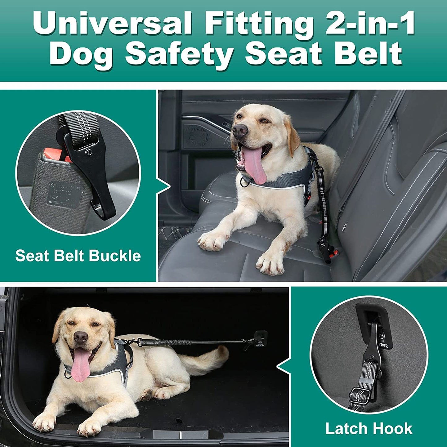 2 Packs Dog Seat Belt, 3Rd Generation Dog Seatbelt Harness with Adjustable Metal